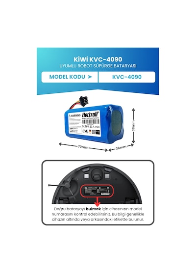 Kiwi Kvc-4090 Uyumlu Batarya Standart Kapasite 2600mah Robot Süpürge Bataryası