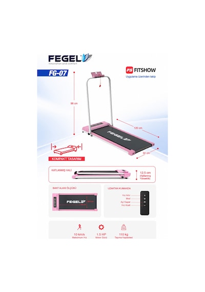 Fegel FG-07 FitShow Destekli Bluetooth Hoparlörlü Katlanabilir Koşu Bandı