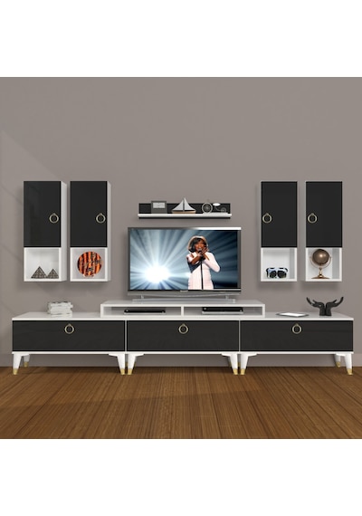 Decoraktiv Ekoflex 8da Mdf Gold Tv Ünitesi Tv Sehpası Beyaz - Siyah