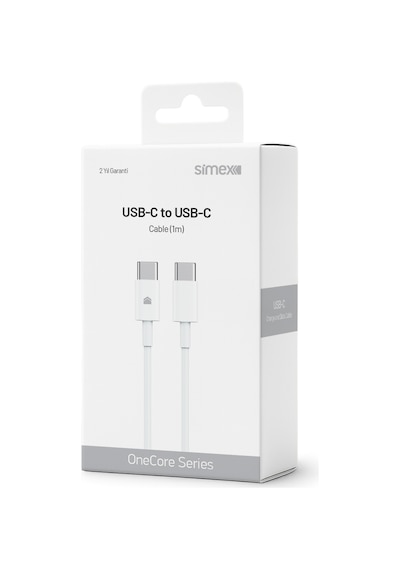 Simex İphone Samsung Xiaomi Uyumlu 60w Type-c To Type-c Hızlı Şarj Kablosu Ce Belgeli 1 Mt -spk-15 Beyaz