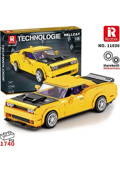Reobrix Technic 11030 1/12 Dodge Challenger Hellcat Araba Yaratıcı Yapı Blok Seti Building Blocks - 1740 Parça