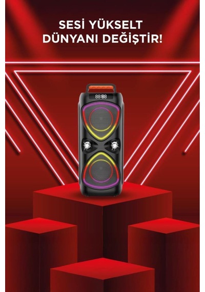 Bluetooh Hoparlör Kablolu Mikrofonlu Kumandali Radyolu Led Işıklı Parti Speaker D78