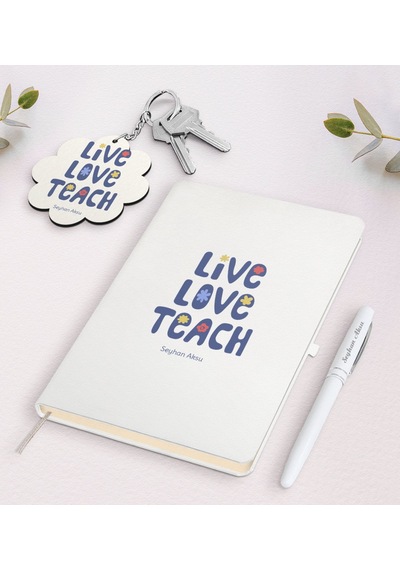 Kişiye Özel Yaşa Sev Öğret Beyaz Defter Kalem Ve Anahtarlık Hediy N11.10662