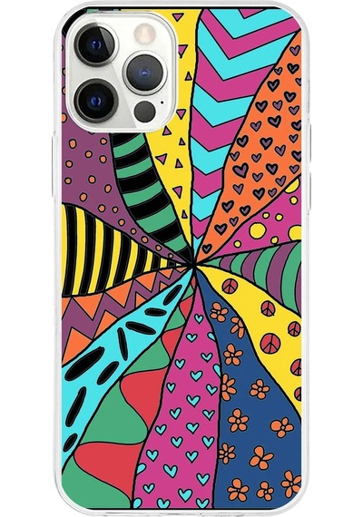 Apple Uyumlu iPhone 12 Pro Max İle 1mm Slim Fit Retro Renkler 4 Baskılı Şeffaf Kılıf Şeffaf