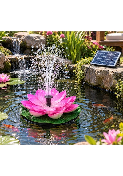 Pembe Lotus Çiçekli Güneş Enerjili Fışkırtmalı Su Fıskiyesi Bahçe Gölet Havuz Dekoratif Farklı Başlıklı Fıskiye