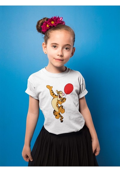 Sevbano Unisex Winnie The Pooh Tiger Baskılı Çizgi Film Çocuk Tişört 1-1 Beyaz
