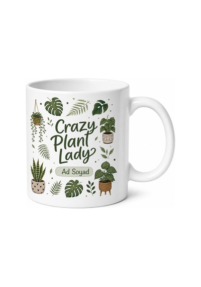 Crazy Plant Lady Yazılı Çılgın Bitki Kadını İngilizce Kahve Kupası Hediye Beyaz / Çok Renkli