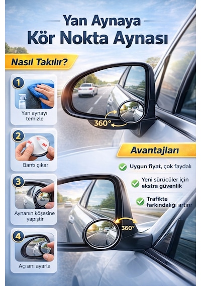 2 Li Kör Nokta Ayna Seti Oto Motorsiklet Kör Nokta Dikiz Yan Görüş Güvenlik Aynası