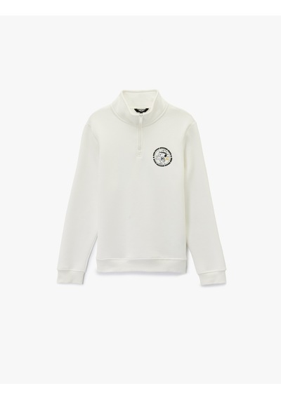 Koton Uzun Kollu Şardonlu Yarım Fermuarlı Lisanslı Snoopy Baskılı Sweatshirt Ekru 6wam70143mk Ekru