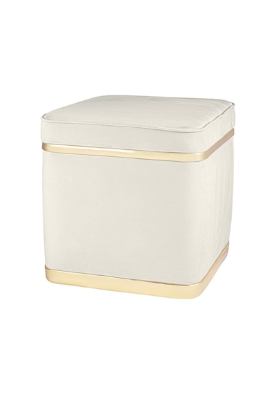 Zengo Gold Twin Line Kare Puf -beyaz Kumaş, Dekoratif Makyaj Masası Pufu-modern Style