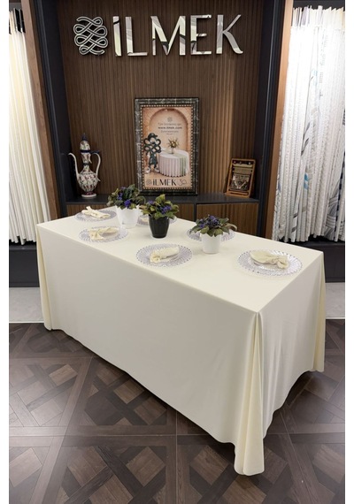 Dertsiz Dikdörtgen Masa Örtüsü 320x220cm - Dikişsiz Ütü İstemez - Düğün Davet Organizasyon Otel Restoran Krem Krem Dertsiz Dikdörtgen Masa Örtüsü 320x220cm - Dikişsiz Ütü İstemez - Düğün Davet Organizasyon Otel Restoran Krem Krem