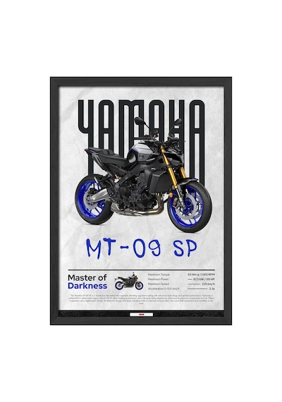 Yamaha Mt-09 Sp Siyah Ahşap Çerçeveli Poster, Dekoratif Motosiklet Duvar Tablosu