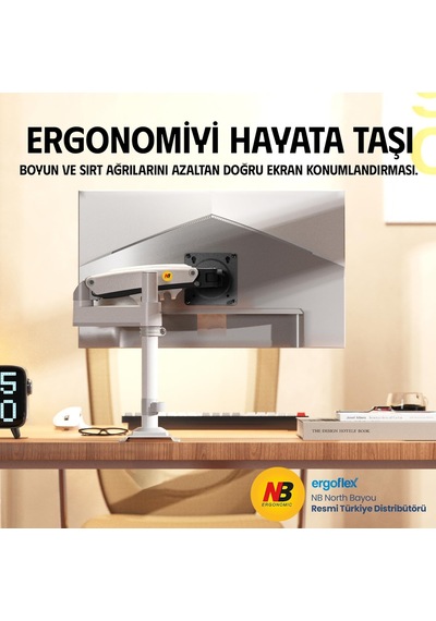 Lexroo North Bayou Nb H100 Ergonomic 17"-32" Amortisörlü 2-9 Kg Monitör Standı Beyaz