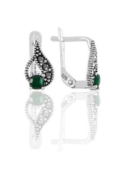 Gümüş Markazit ve Kök Zümrüt Taşlı Damla Modeli Küpe N11.32680
