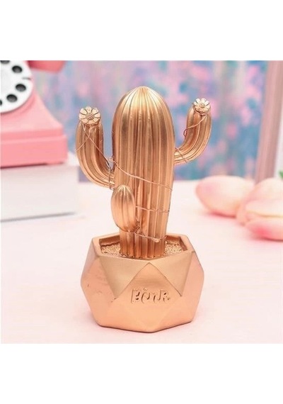 Led Işıklı Sevimli Kaktüs Dekoratif Masa Lambası Mini Biblo Gece Lambası-gold Altın