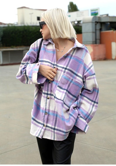Madmext Lila Oversize Kadın Oduncu Gömlek Mg1589