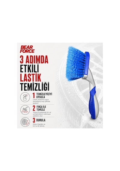 Robeve Bear Force Lastik Temizleme Fırçası Ergonomik Saplı Yoğun Kıllı Oto Lastik Ve Davlumbaz Temizleme Fırçası, Araç Lastik Yanak Temizleme Fırçası, Detay Temizlik Fırçası