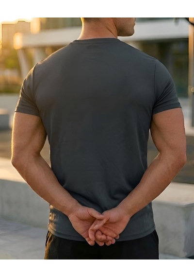 Sapeur Erkek Spor Tişört- Slim Fit Antrenman Üstü Gri