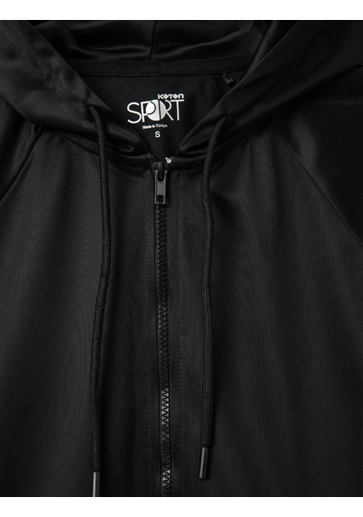 Koton Kapüşonlu Şerit Detaylı Fermuarlı Spor Sweatshirt Siyah 5wak10323nk Siyah