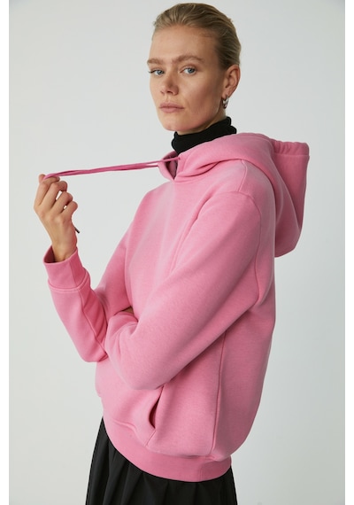 Ethıquet Diane Kadın İçi Polarlı Yumuşacık Comfort Fit Kapüşonlu Pembe Sweatshirt Mavi