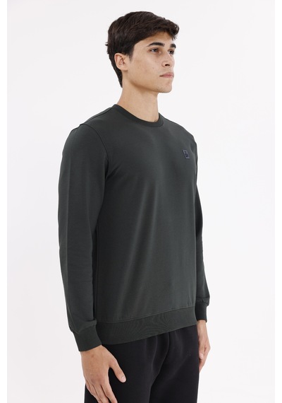 Rowinger Minimal Logolu Bisiklet Yaka Ribana Manşetli Rahat Kalıp Mevsimlik Sweatshirt Haki