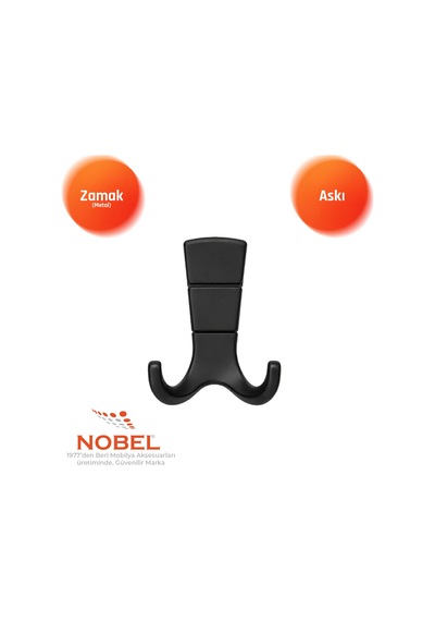 Mina Lüks Askı, Metal, Vestiyer Askı, 125 Gr, Dolap Askılık, Duvar Askılığı, Mat Siyah Vidalı