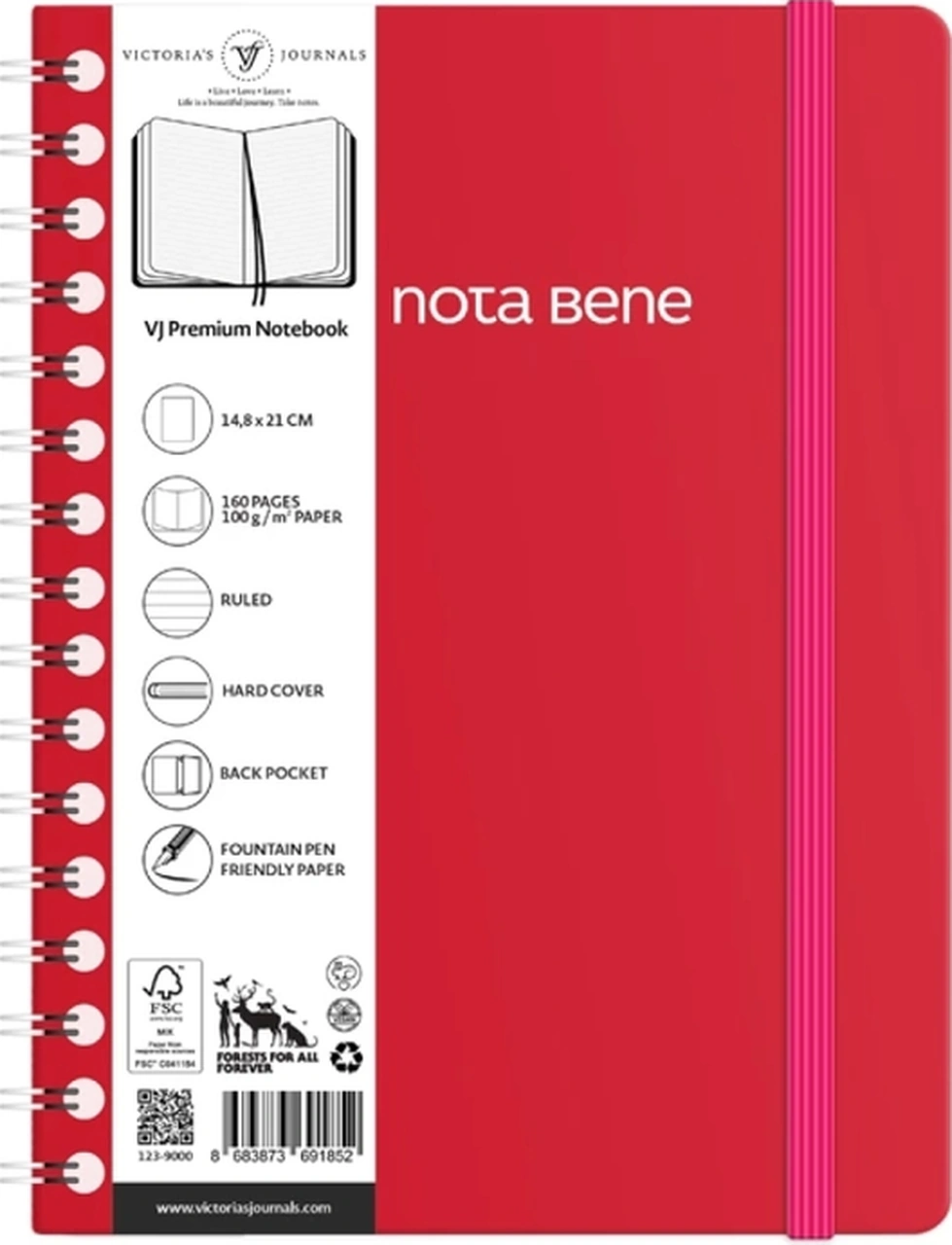 Note Bene 9264 Premıum Notebook Spiralli Sert Kapak A5 100gr.160 Syf. Çizgili De Red