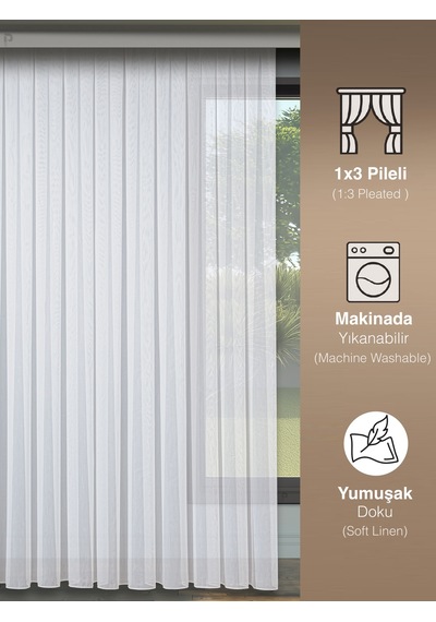 Br Perle Şeffaf Bambu Tül Perde 1/3 Sık Pile Ütü Gerektirmez En Çok Tercih Edilen Tül Perde Kırık Beyaz