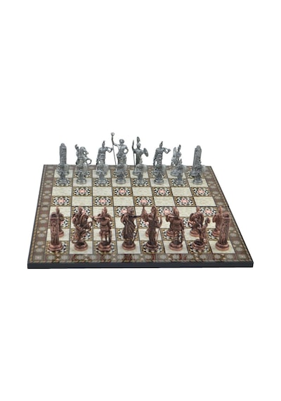 Gifthome Metal Satranç Takımı/seti Battal,yunan,antik, Kat.sedef Desenli Satranç Tahtası