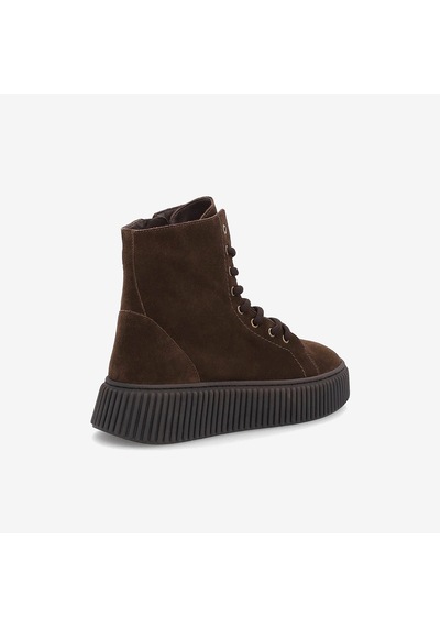 Cacao Dark Brown Bot Kadın 40c6 Frau Waxy Laced Bootıe Wıth Platform Acı Kahverengi