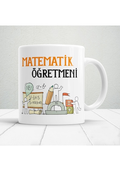 Matematik Öğretmeni Yazılı Öğretmenler Günü Hediyelik Baskılı Kupa Beyaz