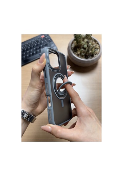 Apple iPhone Uyumlu 16 Pro Max Standlı Ve Yüzüklü Magsafe Kılıf Kahverengi