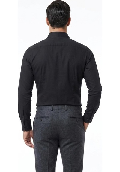 UKİ Uki Siyah Saten Slim Fit Klasik Gömlek SİYAH
