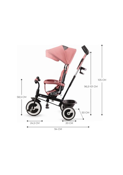 Aston 5 İ 1 Arada Üç Tekerlekli Bisiklet, 9 Ay+, Geriye Dönebilen Koltuk, Aksesuar Dahil Pembe