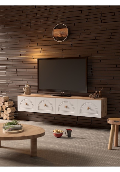 Bohem Şık 180 Cm 4 Kapaklı Mdf Kapak Duvar Tv Ünitesi Altın