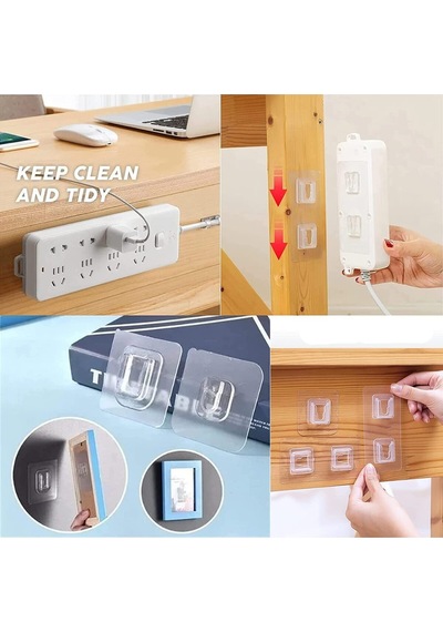 10 Adet Çift Taraflı Yapışkanlı Geçmeli Klips Eşya Sabitleme Askısı Şeffaf Duvar Kancası Plastik Tur Diğer