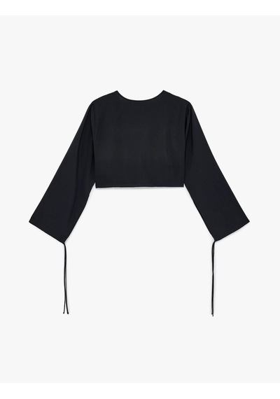 Koton V Yaka Crop Siyah Kadın Bluz 6sak60052pw Siyah