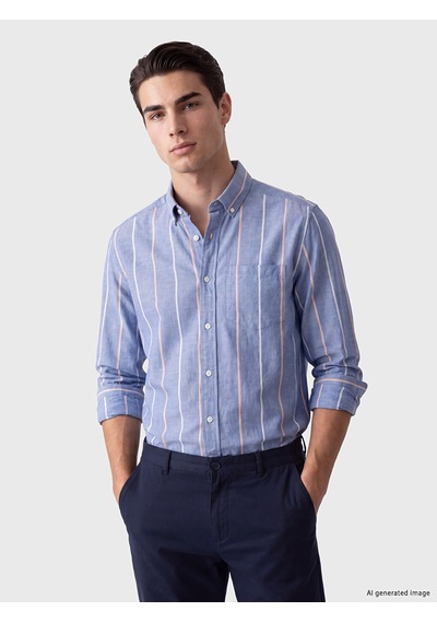 Lcwaıkıkı Classic Mavi Regular Fit Çizgili Oxford Erkek Gömlek