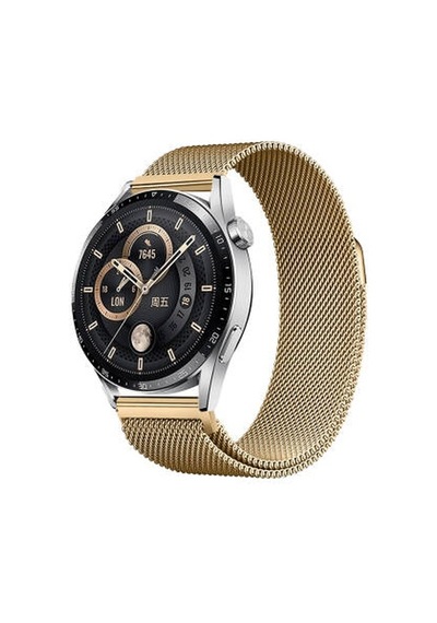 Huawei Honor Magic 2 46mm Uyumlu Band-12 22mm Metal Hasır Kordon - Gold