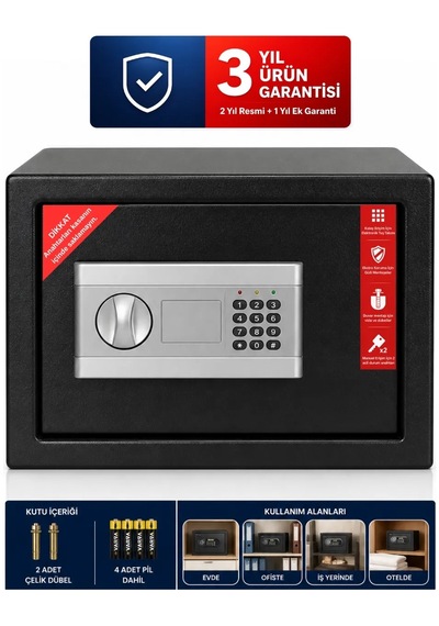 Çelik Elektronik Şifreli Anahtarlı Para Kasası Orta Boy Ev-ış-ofis-otel Tipi Bf801-m