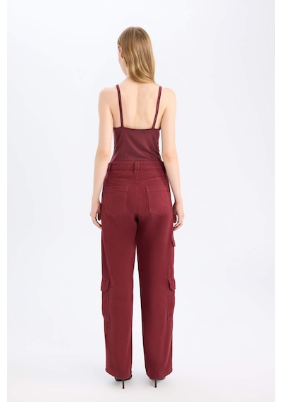 DeFacto Straight Fit Gabardin Pantolon Kargo Cepli Normal Bel Düz Paça D3762AX24AUBN371