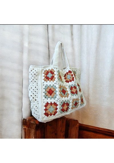 Kemzey Handmade Motifli Büyük Boy Kadife Omuz Çantası , Xxl Kışlık Çantalar Ekru
