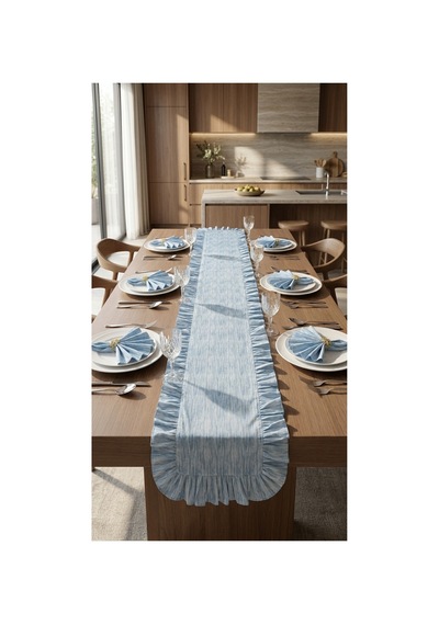 %100 Pamuk Özel Desenli Fırfırlı Runner 40x110 Mavi - 900657499 Mavi