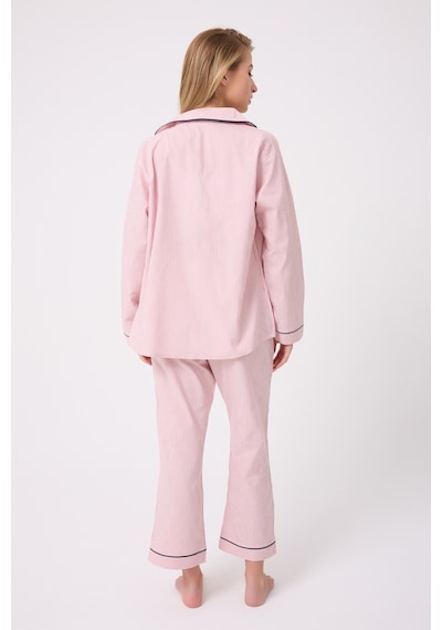 Lespadon Marısılk Seastrıpe Premium Dokuma Uzun Kollu Crop Pantolonlu Kadın Pijama & Lounge Takımı-3202 Altın