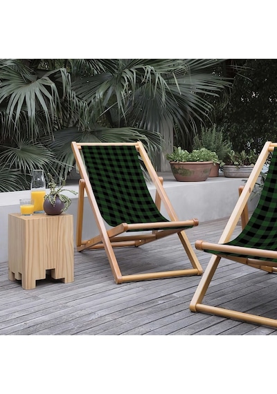 Bluehomeconcept Adawall Yeşil Kareli Katlanabilir Şezlong
