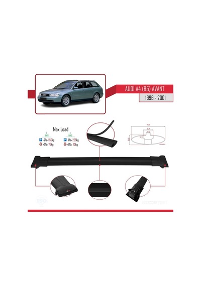 Audi A4 B5 Avant 1996-2001 Arası İle Uyumlu Fly Model Ara Atkı Tavan Barı Siyah