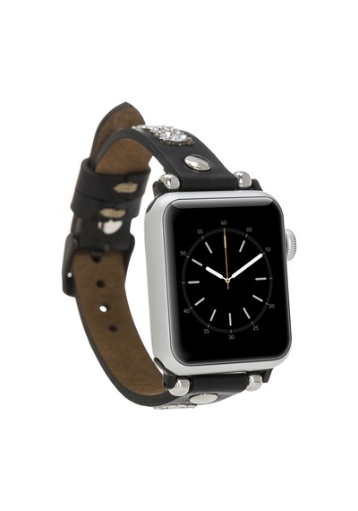 Apple Uyumlu Watch    Deri Kordon 38-40-41mm Taşlı St Rst1