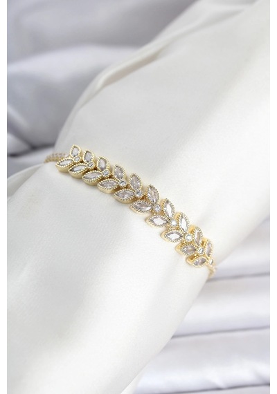 Pirinç Gold Renk Başak Model Su Yolu Kadın Bileklik Çok Renkli