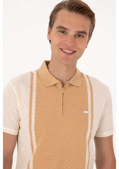 U.S. Polo Assn. Erkek Regular Fit Ekru Polo Yaka Fermuarlı Tişört 50300814-VR019