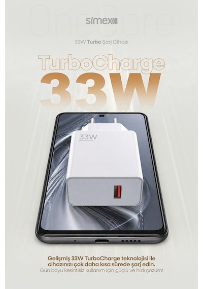Simex Xiaomi, Redmi, Poco, Uyumlu 33 Watt Hızlı Turbo Şarj Başlığı Ce Belgeli Sps-19